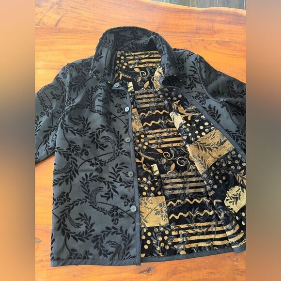 Coldwater Creek reversible light weight jacket black/browns-golds and black - Picture 8 of 13